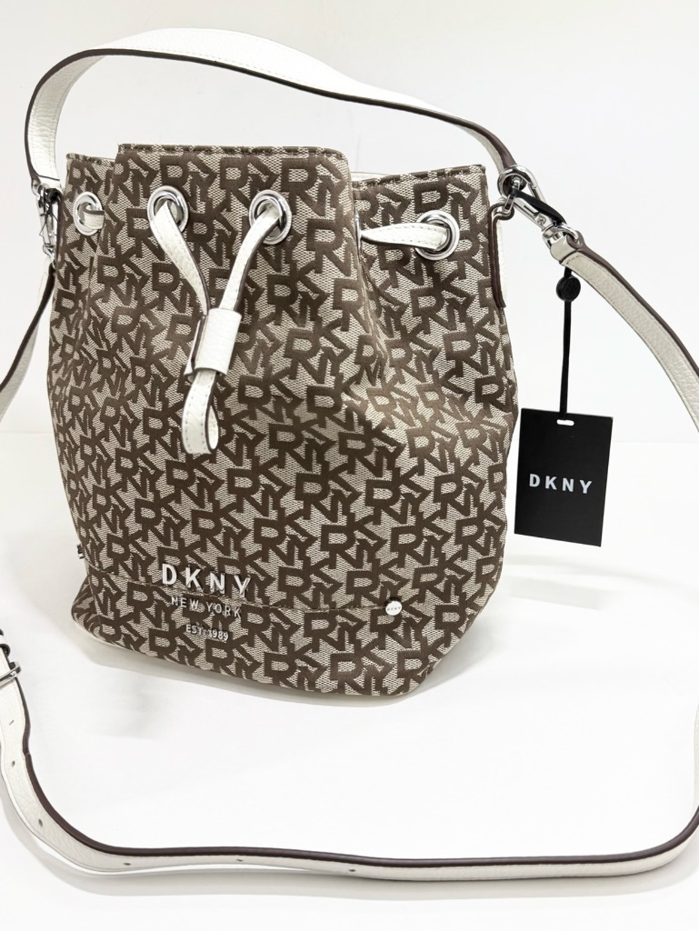 DKNY Erin Bucket Bag Brown Logo crossbody